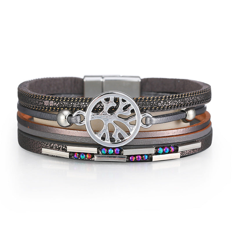 Wholesale Bohemian Tree of Life Multi-layered Leather Bracelet